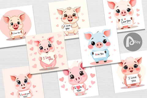 Digital paper Valentine Pig Cartoon Digital Pattern artnoy 
