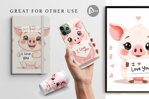 Digital paper Valentine Pig Cartoon Digital Pattern artnoy 