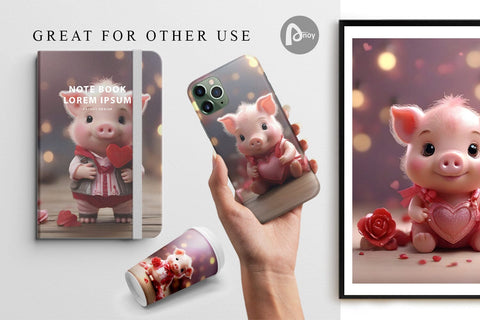 Digital Paper Valentine Pig Digital Pattern artnoy 