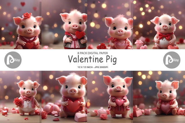 Digital Paper Valentine Pig Digital Pattern artnoy 