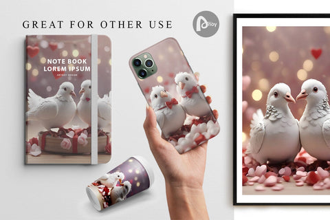 Digital Paper Valentine Pigeons Digital Pattern artnoy 