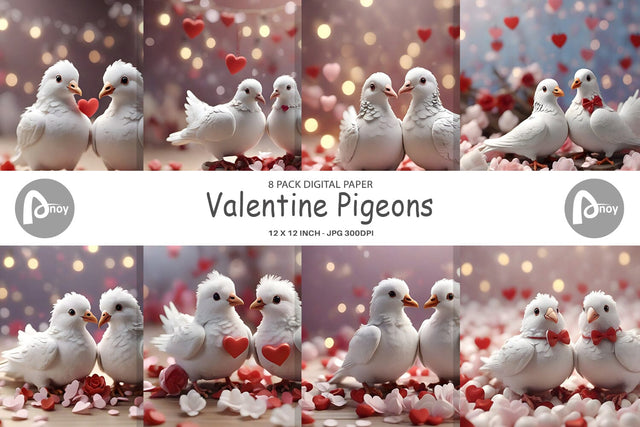 Digital Paper Valentine Pigeons Digital Pattern artnoy 