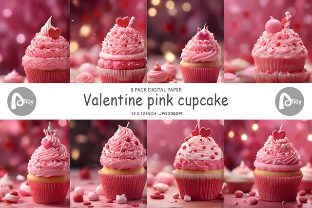 Digital Paper Valentine pink cupcake Digital Pattern artnoy 