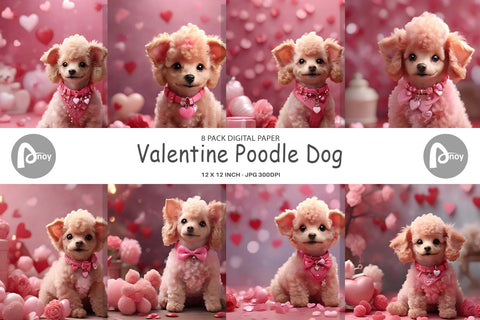 Digital Paper Valentine Poodle Dog Digital Pattern artnoy 