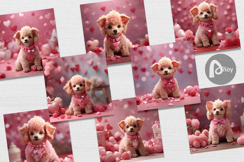 Digital Paper Valentine Poodle Dog Digital Pattern artnoy 