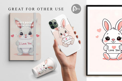 Digital paper Valentine Rabbit Cartoon Digital Pattern artnoy 