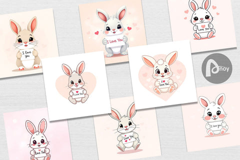 Digital paper Valentine Rabbit Cartoon Digital Pattern artnoy 