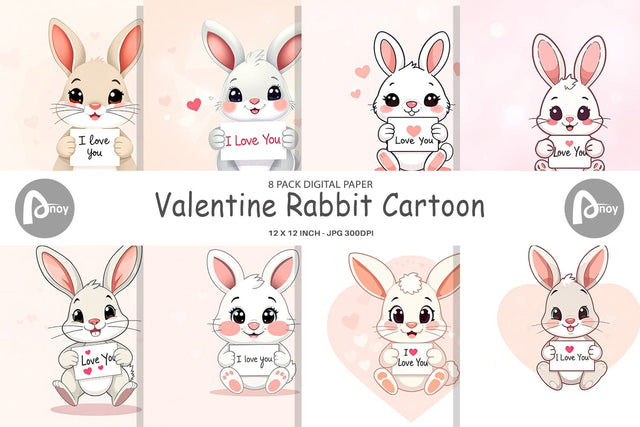 Digital paper Valentine Rabbit Cartoon Digital Pattern artnoy 
