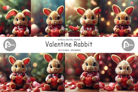 Digital Paper Valentine Rabbit Digital Pattern artnoy 