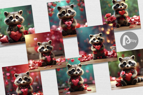 Digital Paper Valentine Raccoon Digital Pattern artnoy 