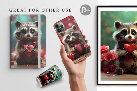 Digital Paper Valentine Raccoon Digital Pattern artnoy 