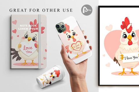 Digital paper Valentine Rooster Cartoon Digital Pattern artnoy 