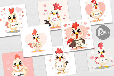 Digital paper Valentine Rooster Cartoon Digital Pattern artnoy 