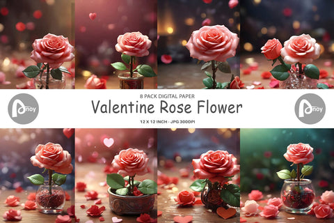 Digital Paper Valentine Rose Flower Digital Pattern artnoy 