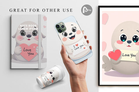 Digital paper Valentine Seal Cartoon Digital Pattern artnoy 