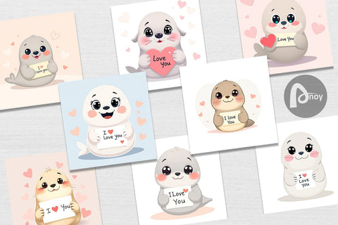 Digital paper Valentine Seal Cartoon Digital Pattern artnoy 