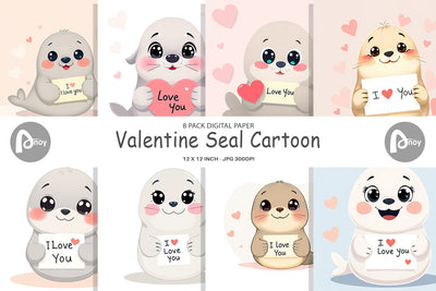 Digital paper Valentine Seal Cartoon Digital Pattern artnoy 