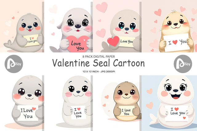 Digital paper Valentine Seal Cartoon Digital Pattern artnoy 