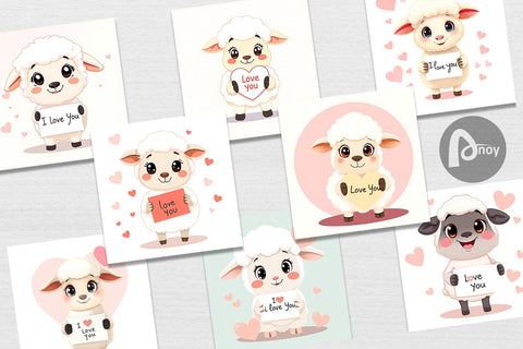 Digital paper Valentine Sheep Cartoon Digital Pattern artnoy 
