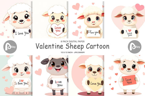 Digital paper Valentine Sheep Cartoon Digital Pattern artnoy 