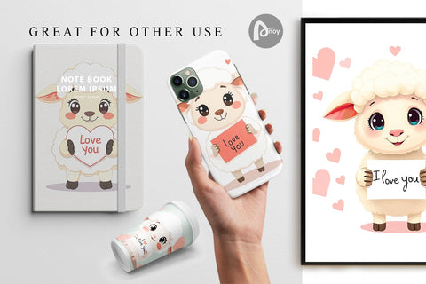 Digital paper Valentine Sheep Cartoon Digital Pattern artnoy 