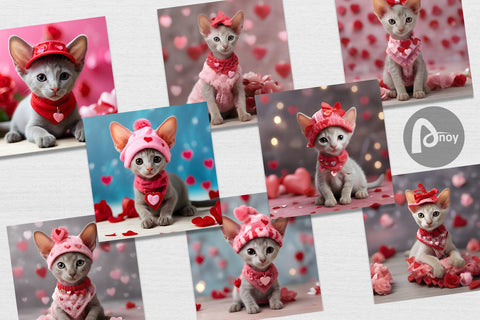 Digital Paper Valentine Shorthair Cat Digital Pattern artnoy 