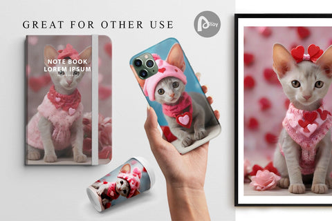 Digital Paper Valentine Shorthair Cat Digital Pattern artnoy 