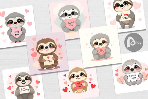 Digital paper Valentine Sloth Cartoon Digital Pattern artnoy 