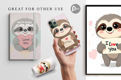 Digital paper Valentine Sloth Cartoon Digital Pattern artnoy 