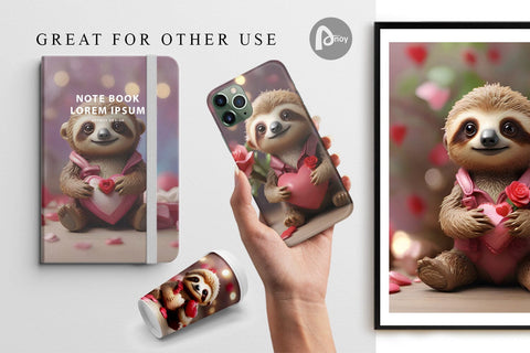 Digital Paper Valentine Sloth Digital Pattern artnoy 