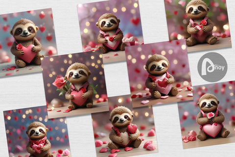Digital Paper Valentine Sloth Digital Pattern artnoy 