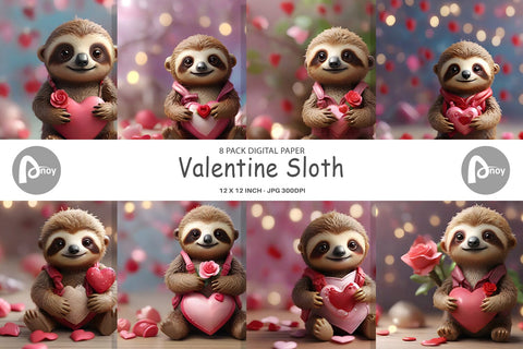 Digital Paper Valentine Sloth Digital Pattern artnoy 