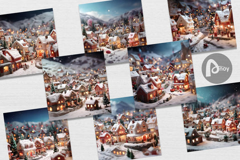 Digital Paper Valentine Snow Village Digital Pattern artnoy 