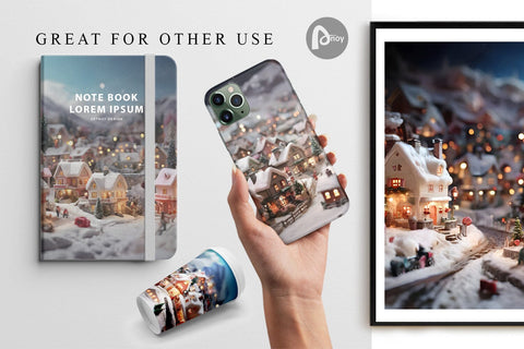 Digital Paper Valentine Snow Village Digital Pattern artnoy 