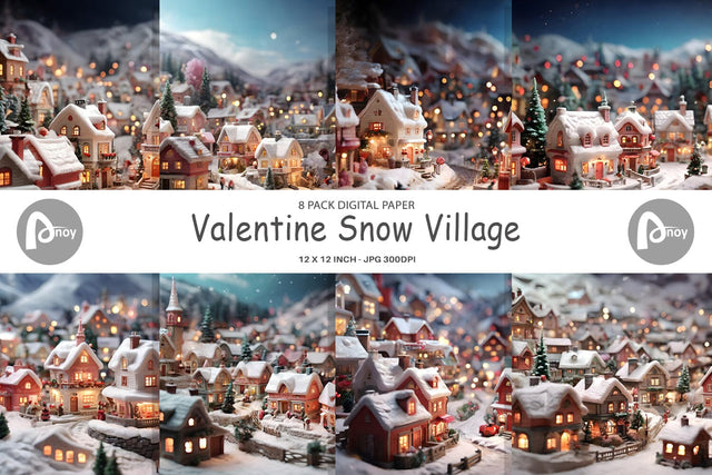 Digital Paper Valentine Snow Village Digital Pattern artnoy 