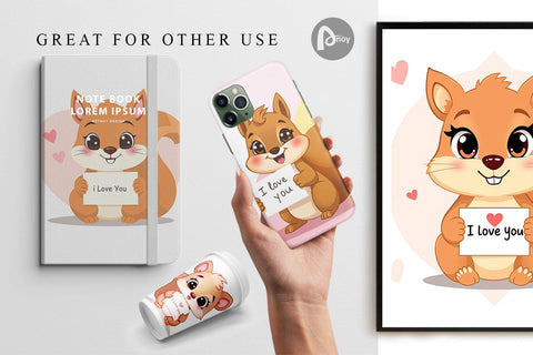 Digital paper Valentine Squirrel Cartoon Digital Pattern artnoy 