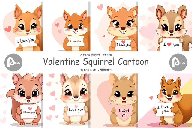 Digital paper Valentine Squirrel Cartoon Digital Pattern artnoy 