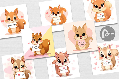 Digital paper Valentine Squirrel Cartoon Digital Pattern artnoy 