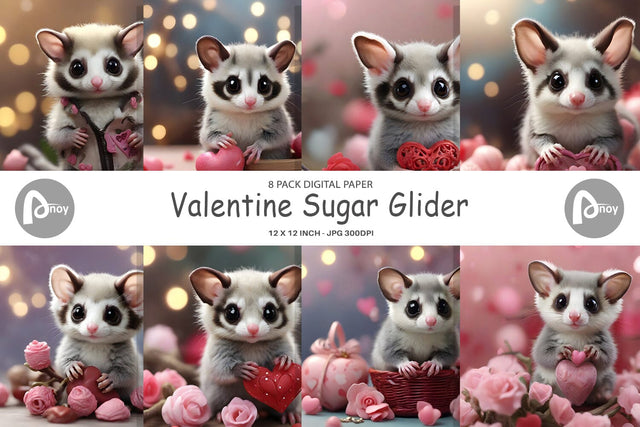 Digital Paper Valentine Sugar Glider Digital Pattern artnoy 