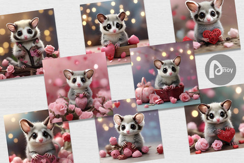 Digital Paper Valentine Sugar Glider Digital Pattern artnoy 