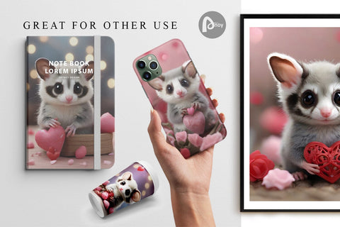 Digital Paper Valentine Sugar Glider Digital Pattern artnoy 