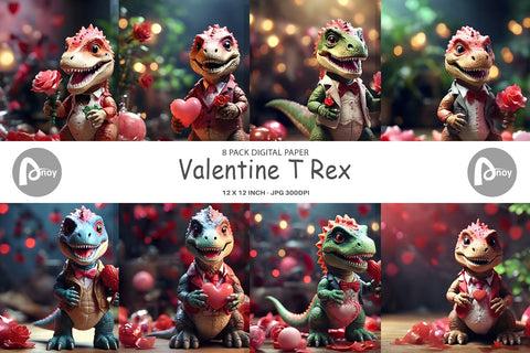 Digital Paper Valentine T Rex Digital Pattern artnoy 
