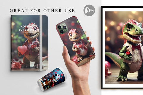 Digital Paper Valentine T Rex Digital Pattern artnoy 