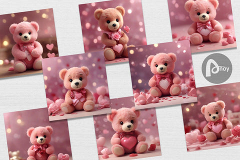 Digital Paper Valentine Teddy Bear Digital Pattern artnoy 