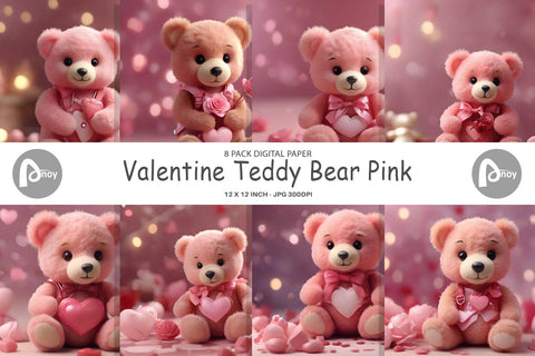 Digital Paper Valentine Teddy Bear Digital Pattern artnoy 
