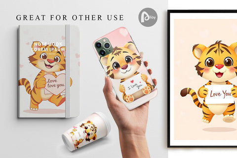 Digital paper Valentine Tiger Cartoon Digital Pattern artnoy 