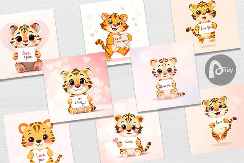 Digital paper Valentine Tiger Cartoon Digital Pattern artnoy 