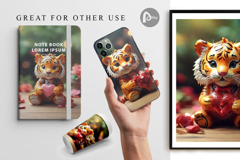 Digital Paper Valentine Tiger Digital Pattern artnoy 