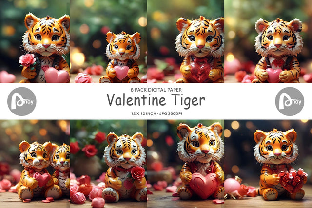 Digital Paper Valentine Tiger Digital Pattern artnoy 