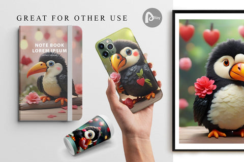 Digital Paper Valentine Toucan Bird Digital Pattern artnoy 